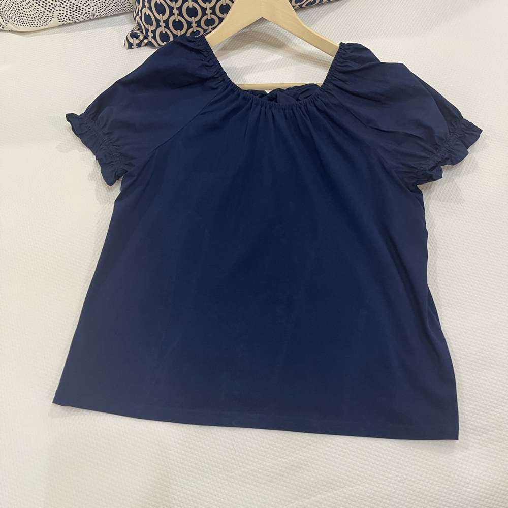 Like New! J. Crew Navy Gathered-Sleeve Top
